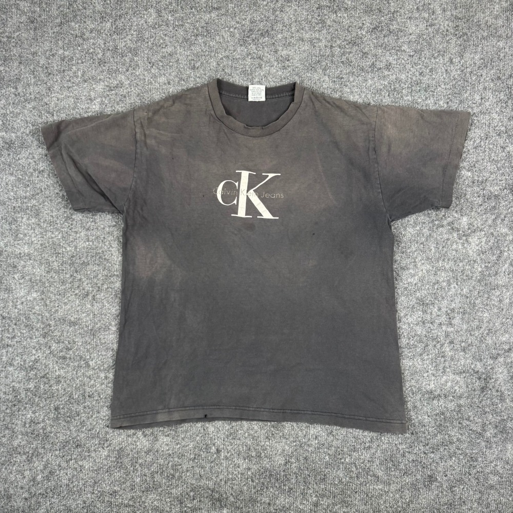 Calvin Klein T-Shirt Mens Size S/M Black Vintage Cotton Faded Distressed USA